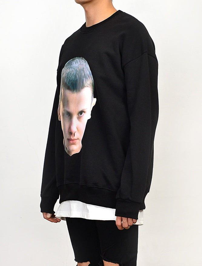Black Face Graphic Casual Long Sleeve Sweatshirts Mens Tops Crewneck Tops Loose Fit Made in Korean Fashion Kpop Style