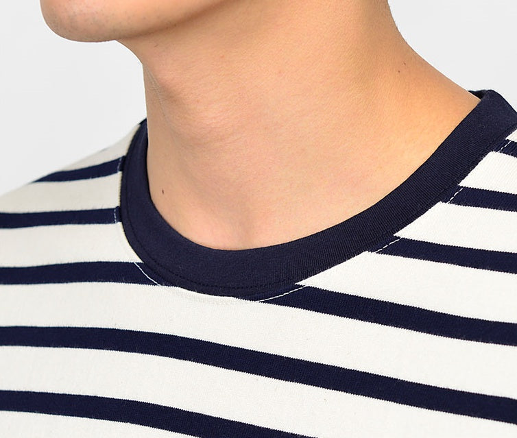 Casual Layered Style Striped Long Sleeved Tshirts Mens Tees Crewneck Tops 100% Cotton Made in Korean