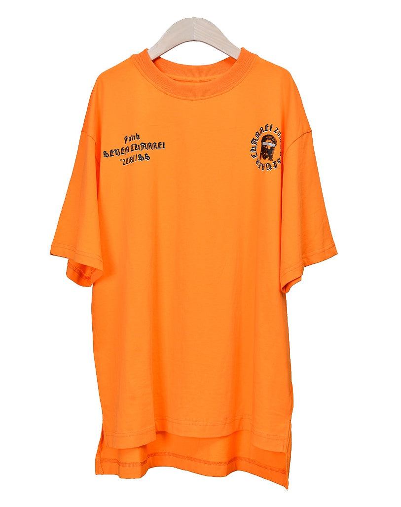 Orange Graphic Short Sleeved T-Shirts Mens Loose Fit Crewneck Tees