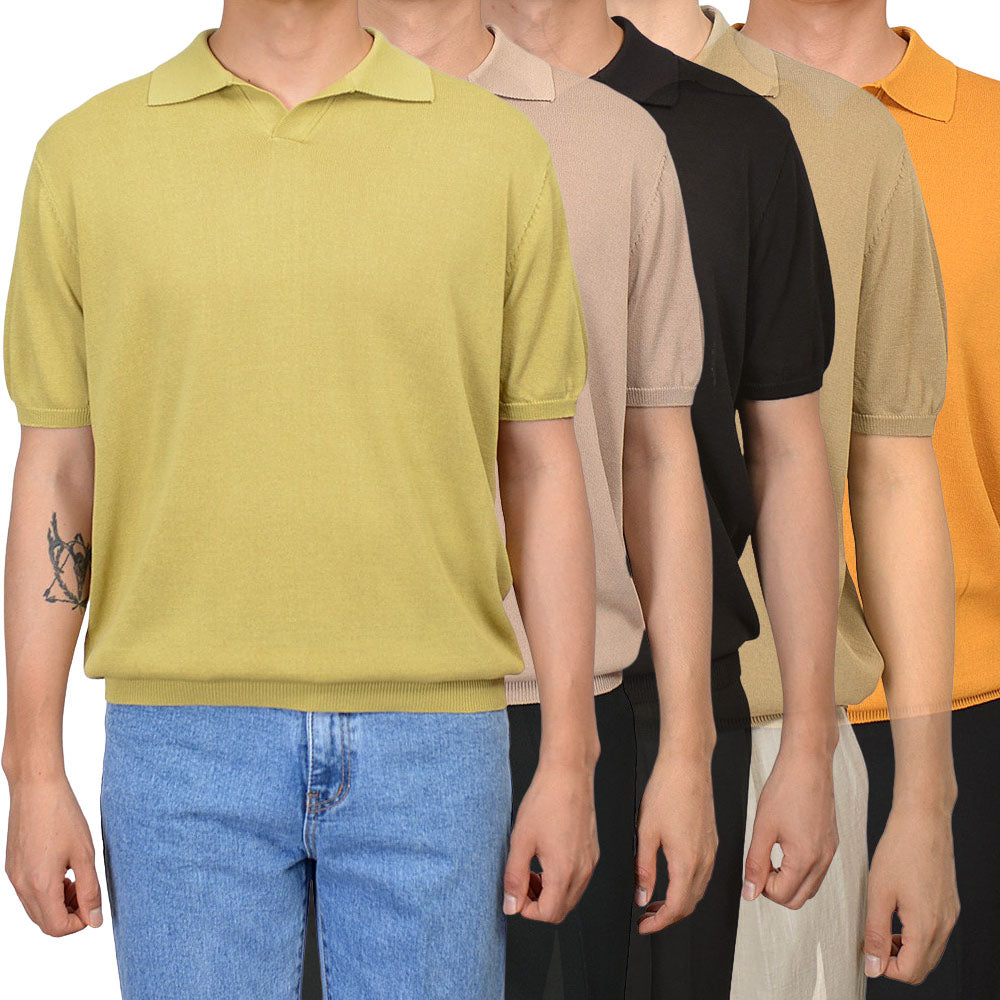 No-Button Sweaters Knit Short Sleeved Polo Shirts Mens Casual Tops