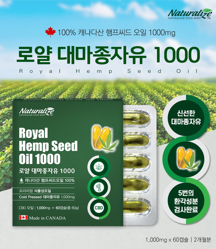 NATURALIZE Royal Hemp Seed Oil 1000 60 Capsules Health Supplements Minerals Vegetable Unsaturated Fatty Acids