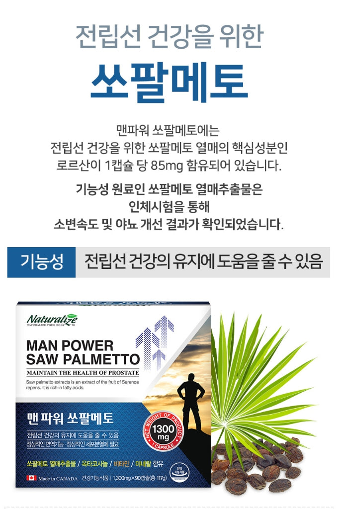 NATURALIZE Man Power Saw Palmetto 90 Capsules Mens Prostate Health Supplements Vitamin Zinc Improve Endurance Immunity Energy Male Husband Gifts