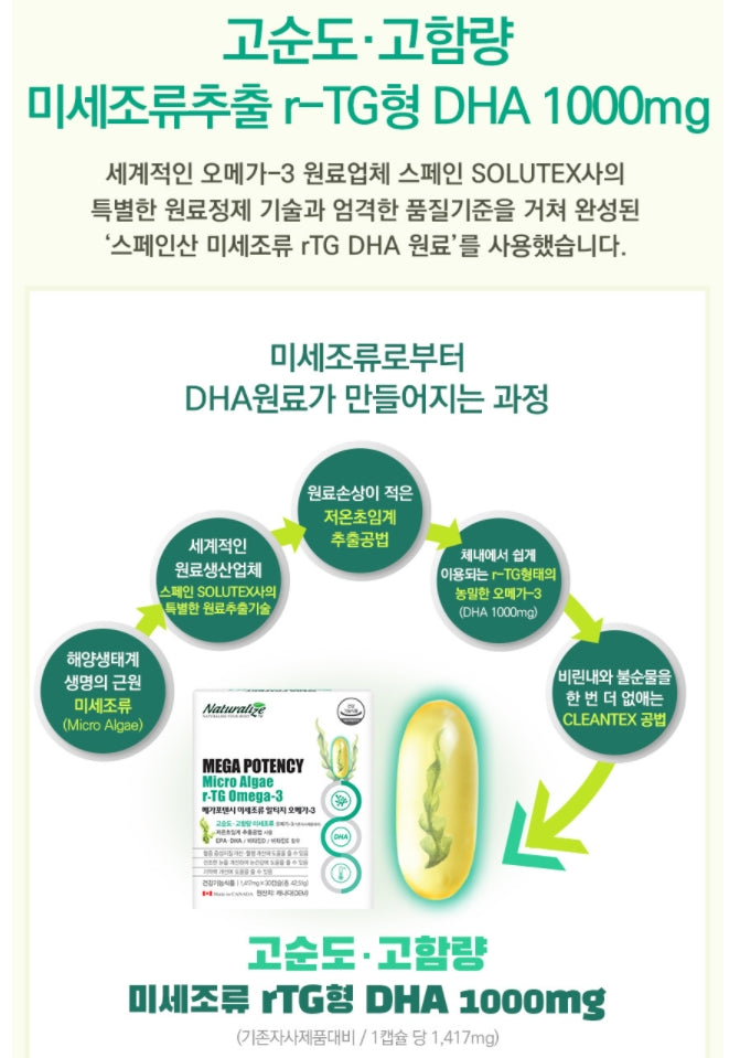 NATURALIZE Mega Potency Micro Algae r-TG Omega 3 30 Capsules Health Supplements Vitamin D Pregnant Women