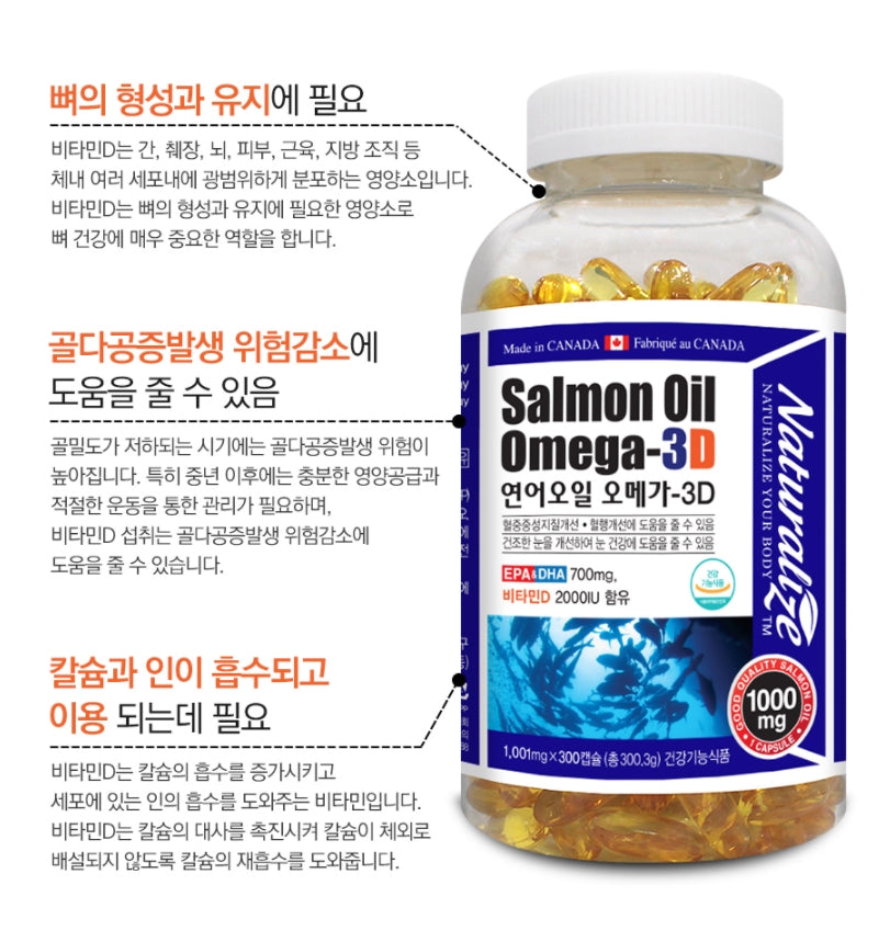 NATURALIZE Salmon Oil Omega 3D 300 Capsules EPA DHA Health Supplements Vitamin D Dry Eye Care