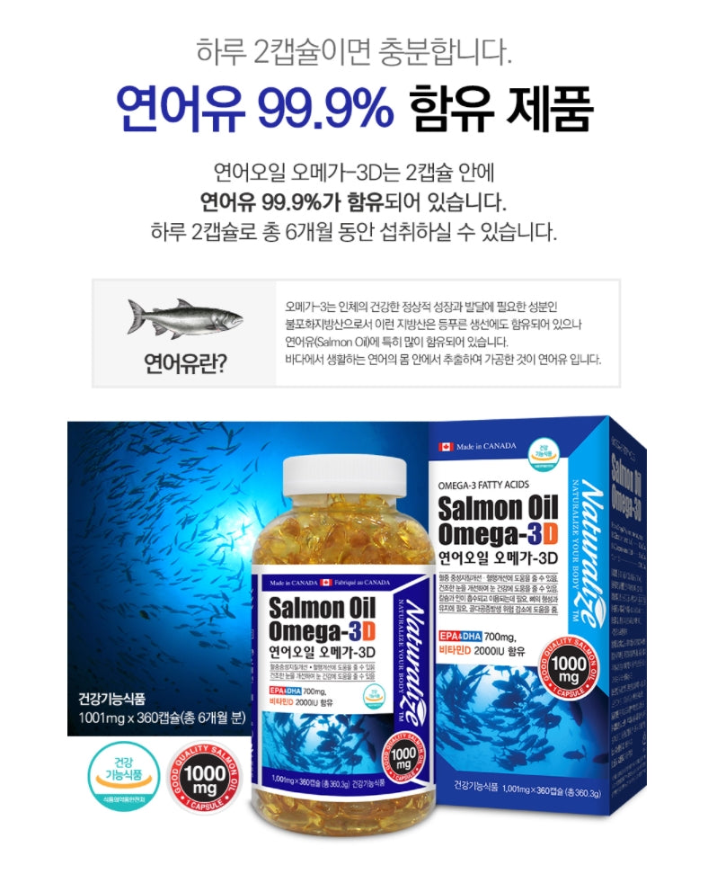 NATURALIZE Salmon Oil Omega 3D 360 Capsules EPA DHA Health Supplements Vitamin D Dry Eye Osteoporosis