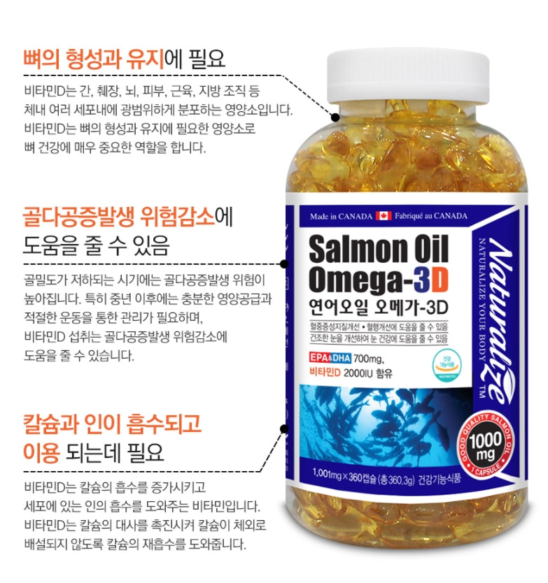 NATURALIZE Salmon Oil Omega 3D 360 Capsules EPA DHA Health Supplements Vitamin D Dry Eye Osteoporosis