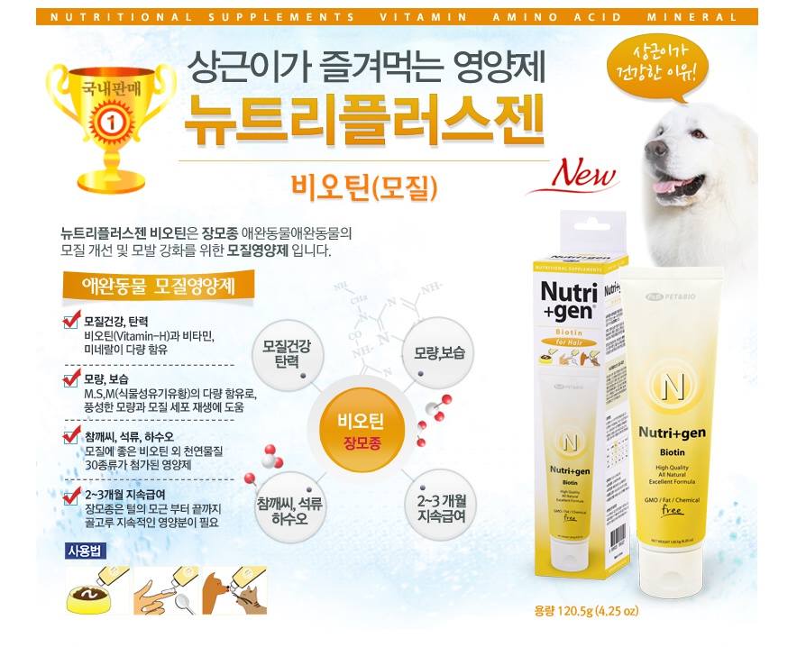 NUTRI PLUS GEN Biotin Pets Supplement Dogs Hair Strengthening care