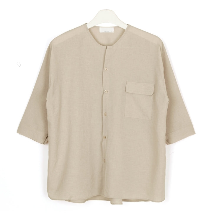 Beige Non Collar Casual Shirts Mens Tops Summer 3/4 Sleeves Clothing