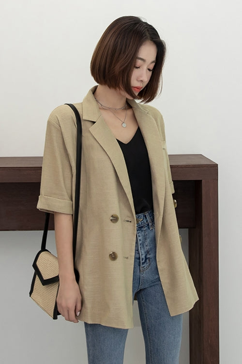 Beige Short Sleeved Linen Jackets Korean Womens Best Fashion