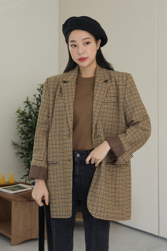 Beige Retro Houndstooth Jackets
