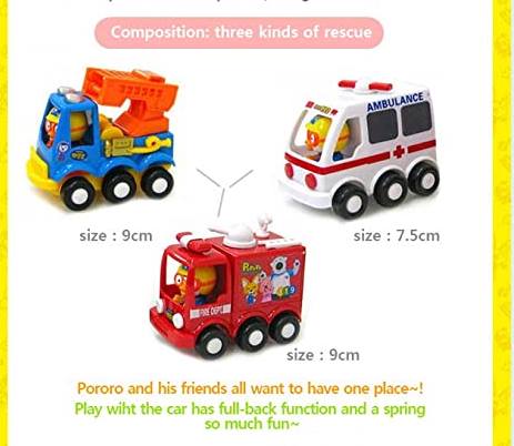 PORORO Rescue set 3 cars Toys Kids ambulance ladder car fire engine