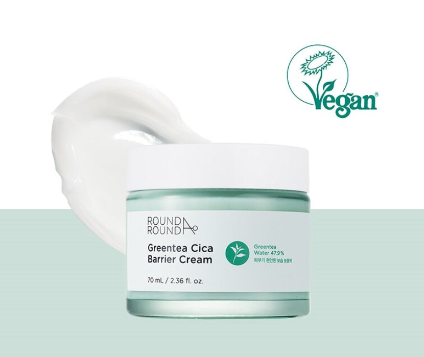 Round A'Round Green Tea Cica Barrier Cream 70ml Vegan Cosmetics Moist
