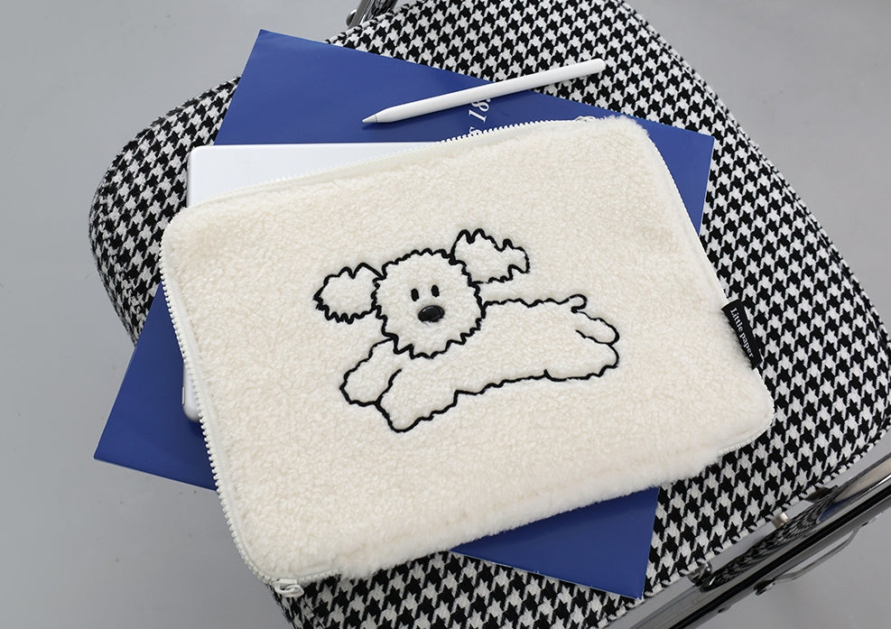 Boucle Cute Dogs Character 11" iPad Laptop Sleeves Cases Protective Covers Purses Handbags Square Sponge Pouches Designer School Collage Office Shearling