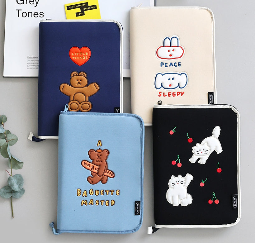 Cute Animal Characters 13" Open Laptop Sleeves Pouches Square Cases Covers Embroidery Skins Purses Handbags Soft Protection
