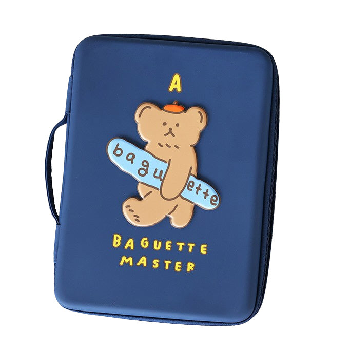 Navyblue Baguette Bear 13 inch Hard Laptop Protective Handbags Purses Bags Sleeves Handheld Square Shaped MacBook Air Pro Asus Chromebook
