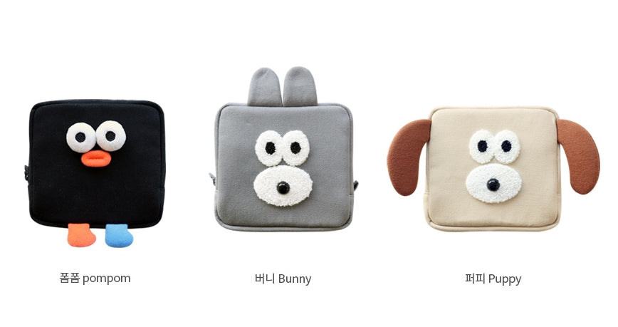 Cute Characters Square Pouches Purses Handbags Cosmetics Coin Charger Wallets Black Gray Beige
