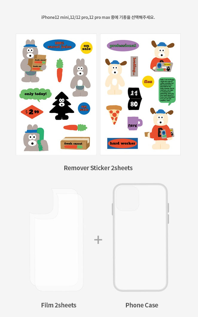 Clear Cellphone Cases/ 2 Cartoon Remover Sticker Sheets/ 2 Film/ DIY SET for iPhone12 Series