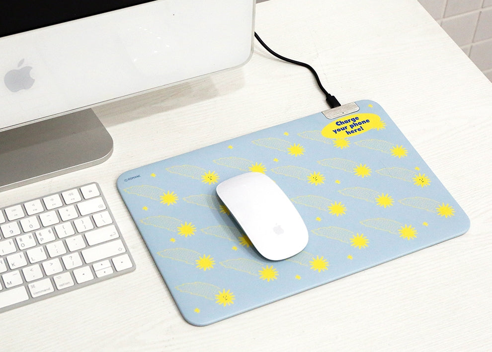 Graphic Wireless Charging Mouse Pads Faux Leather Non-Slip Office Gift