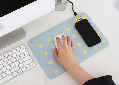 Graphic Wireless Charging Mouse Pads Faux Leather Non-Slip Office Gift