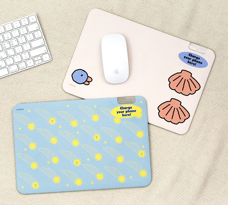 Graphic Wireless Charging Mouse Pads Faux Leather Non-Slip Office Gift