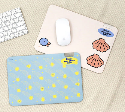 Graphic Wireless Charging Mouse Pads Faux Leather Non-Slip Office Gift