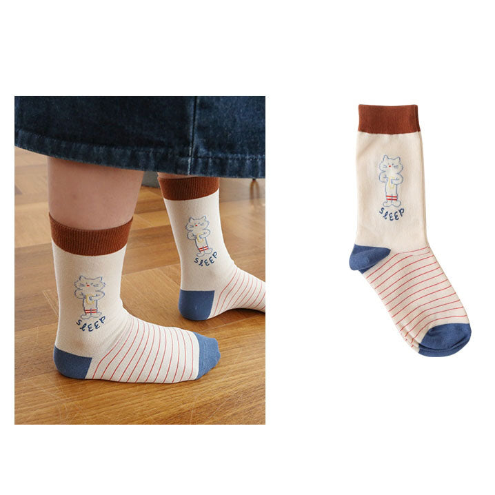 Cute Character Graphic Prints Ankle Socks Cotton Korean Womens Girls Hosiery