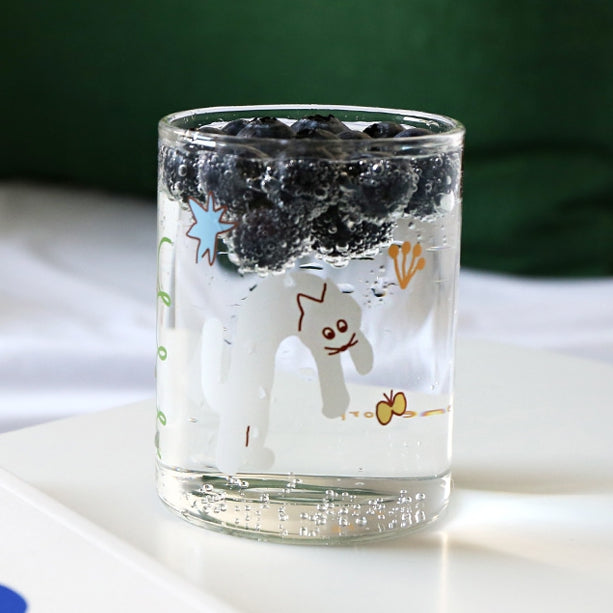 Cute Animal illustration Graphic Clear Glasses Cups Mugs Printed Vintage 300ml Gifts Kitchen Dinnerware Cold Hot Milk Coffee Microwave