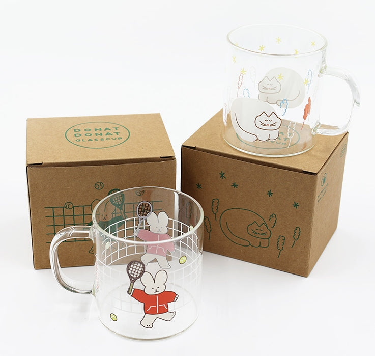 Rabbit Cats Clear Graphic Mugs Glasses Printed Vintage Retro Style Cups Gifts Kitchen Dinnerware Cold Hot Milk Coffee