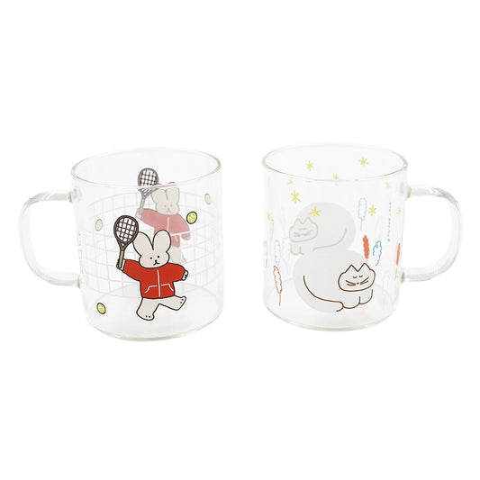 Rabbit Cats Clear Graphic Mugs Glasses Printed Vintage Retro Style Cups Gifts Kitchen Dinnerware Cold Hot Milk Coffee