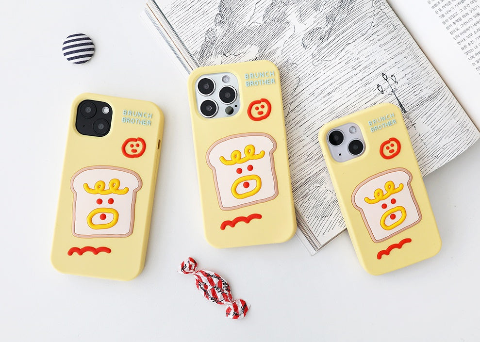 Yellow Toast Cellphone Cases for iPhone 11 13 Series Silicone Smartphone Accessories Cute Brunch Brother