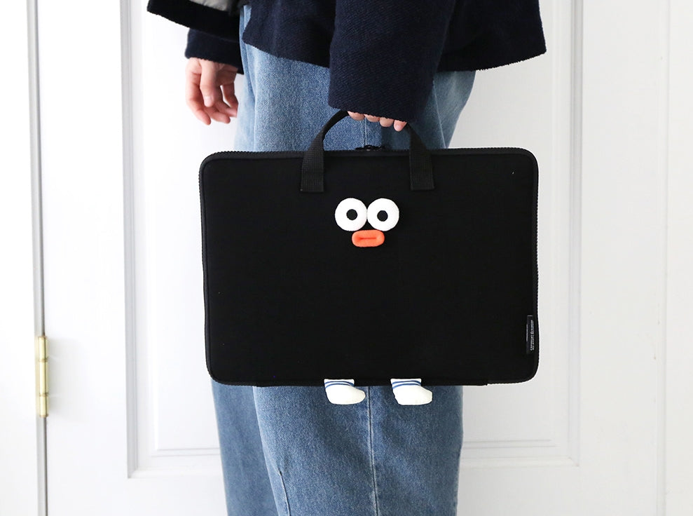 Black Square Laptop Briefcases Cute Character 13" Sleeve Handbag Purse