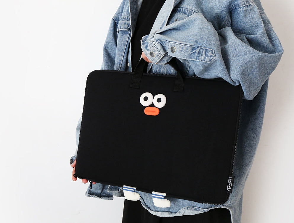 Black Square Laptop Briefcases Cute Character 15" Sleeve Handbag Purse