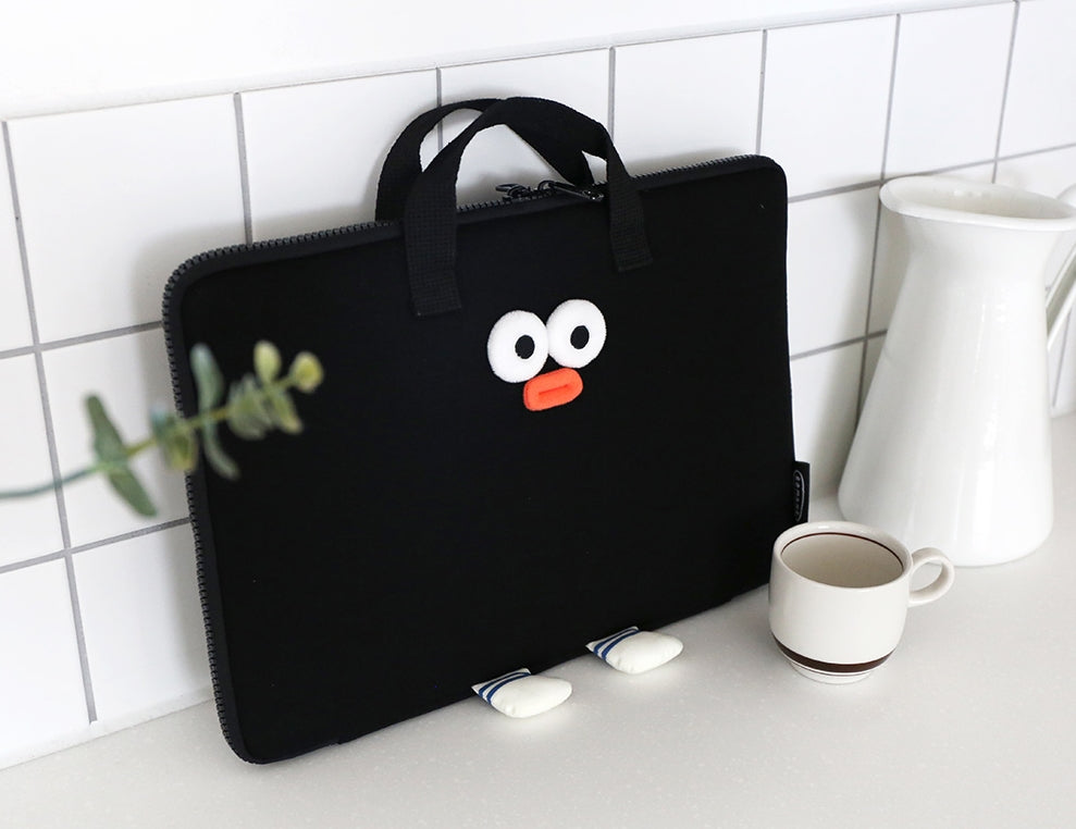 Black Square Laptop Briefcases Cute Character 15" Sleeve Handbag Purse