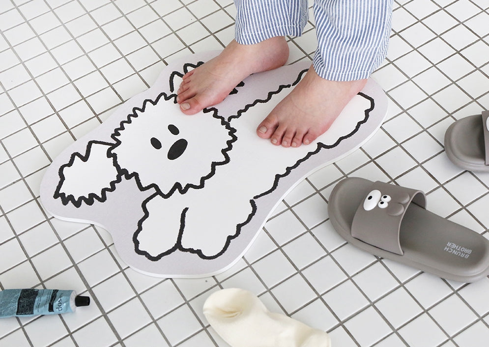 White Dog Bathroom Floor Foot Rugs Diatomaceous Earth Mats Powder Dry