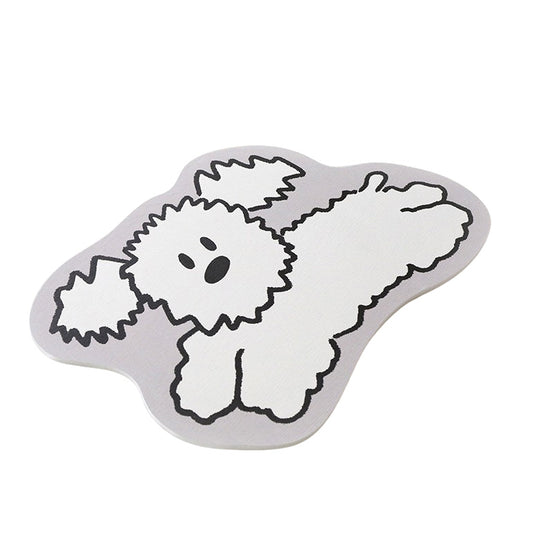 White Dog Bathroom Floor Foot Rugs Diatomaceous Earth Mats Powder Dry