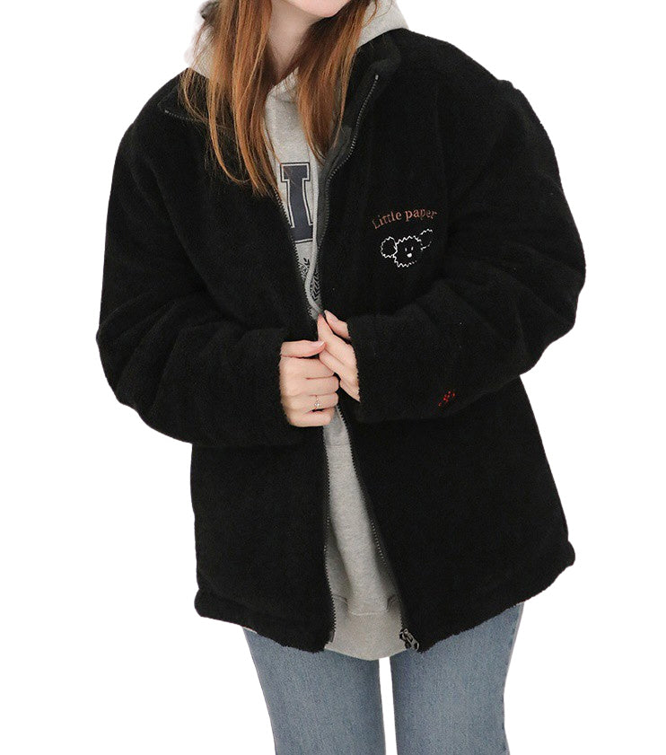 Korean style ladies hot sale fleece coat