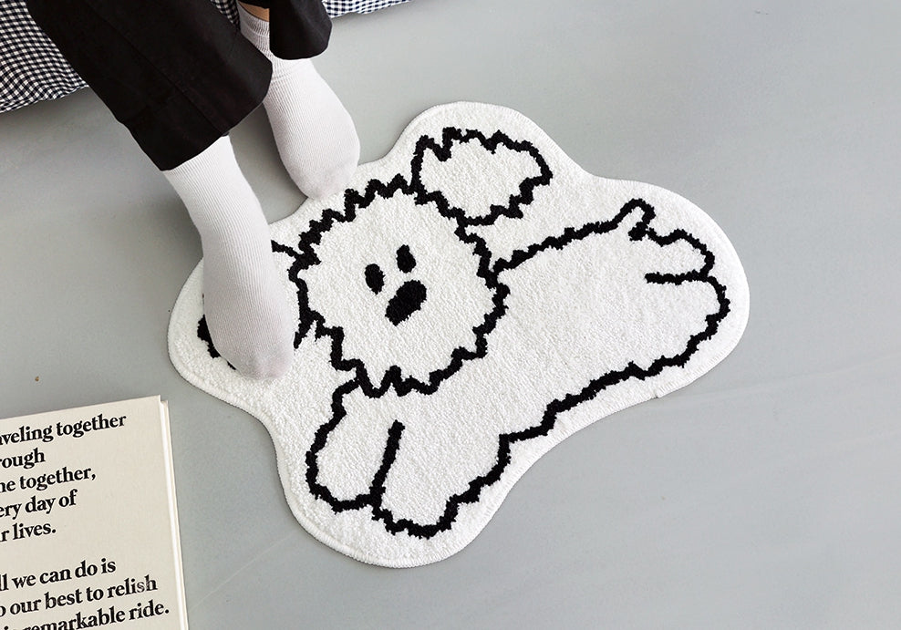 White Run Dogs Cute Animal Characters Floor Mats Rugs Bathroom Home Door Bedroom Foot Pads Anti-slip