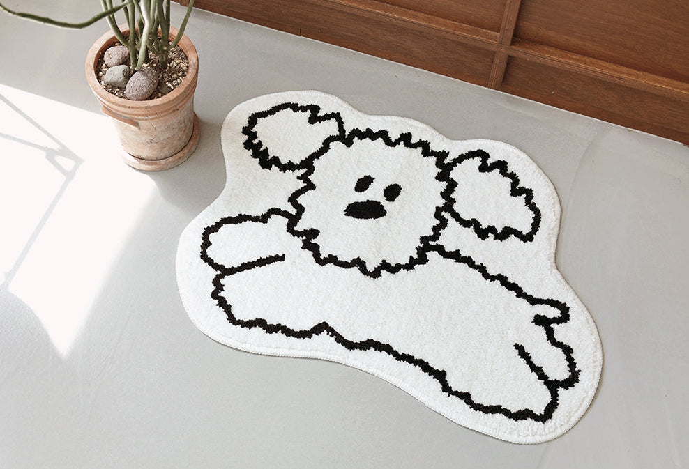 White Run Dogs Cute Animal Characters Floor Mats Rugs Bathroom Home Door Bedroom Foot Pads Anti-slip