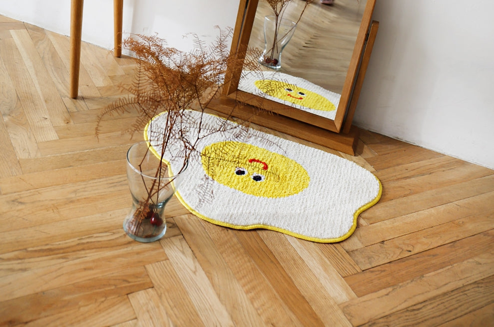 Yellow Cute Fried Egg Bathroom Floor Foot Rugs Mats Home Bed Door Pads