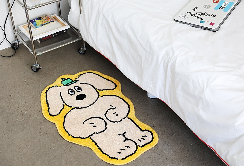 Large Big Yellow Square Cute Animal Dogs Charlie Floor Mats Rugs Gifts