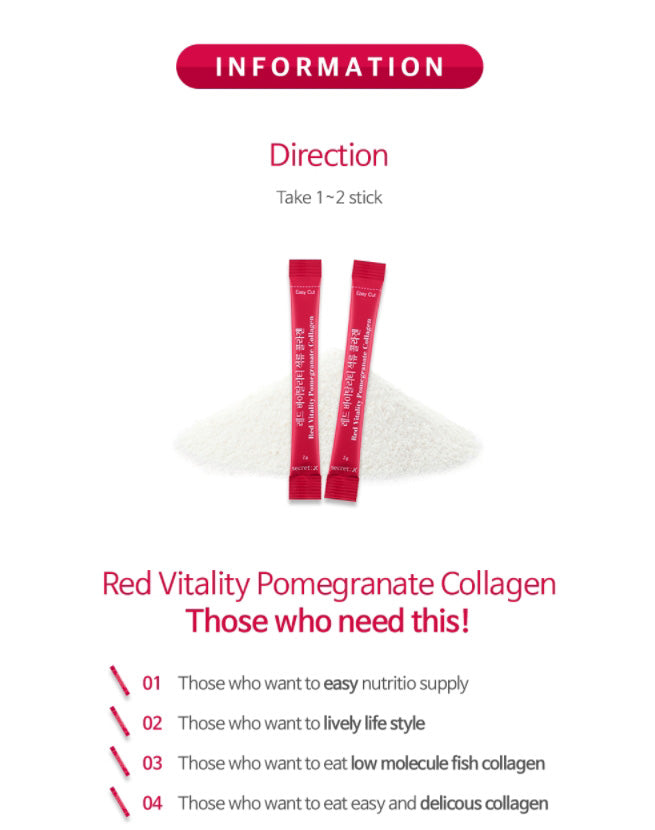 SECRET X Red Vitality Pomegranate Collagen 30sticks Womens Vitamin