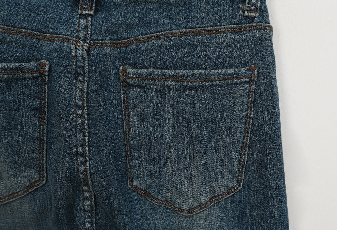 Blue Slim Straight Fit Denim Jeans Womens Washed Pants Vintage Girls