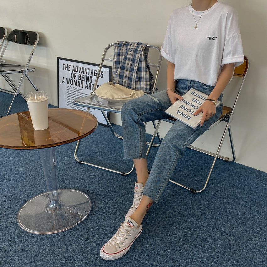 White California1984 Graphic Crewneck Tshirts Womens Short Sleeved