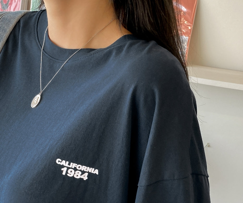 Navyblue California1984 Graphic Crewneck Tshirts Womens Short Sleeved