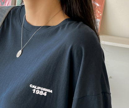 Navyblue California1984 Graphic Crewneck Tshirts Womens Short Sleeved