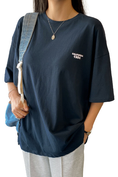 Navyblue California1984 Graphic Crewneck Tshirts Womens Short Sleeved