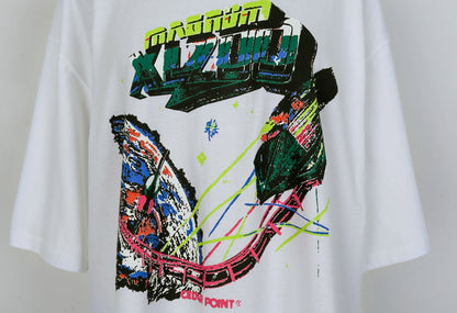 White Graphic Crewneck Tshirts Womens Tees Loose Fit Short Sleeved Top