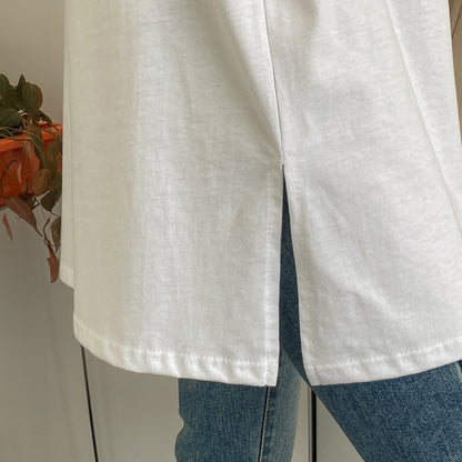 White Graphic Crewneck Tshirts Womens Tees Loose Fit Short Sleeved Top