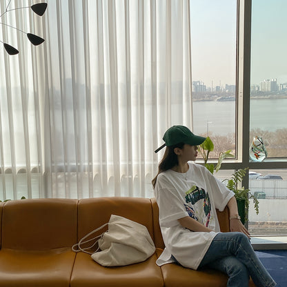 White Graphic Crewneck Tshirts Womens Tees Loose Fit Short Sleeved Top