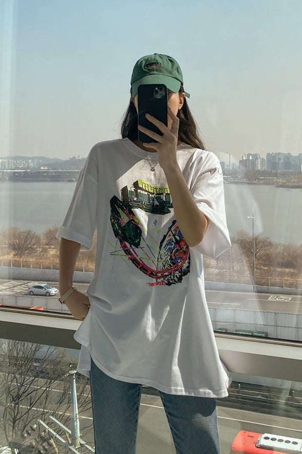 White Graphic Crewneck Tshirts Womens Tees Loose Fit Short Sleeved Top